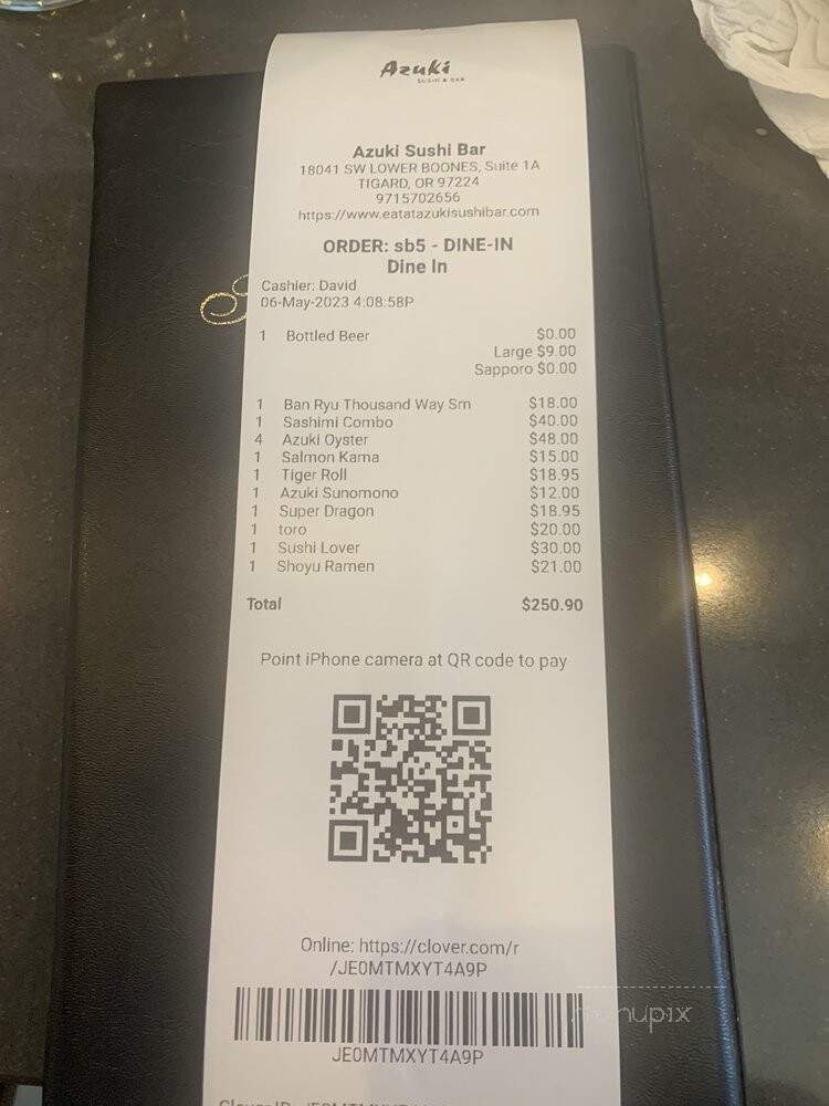 Azuki Sushi Bar - Portland, OR menu_pic