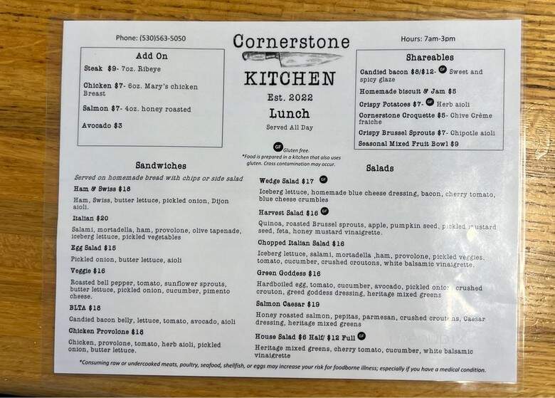 Cornerstone Kitchen - Truckee, CA menu_pic