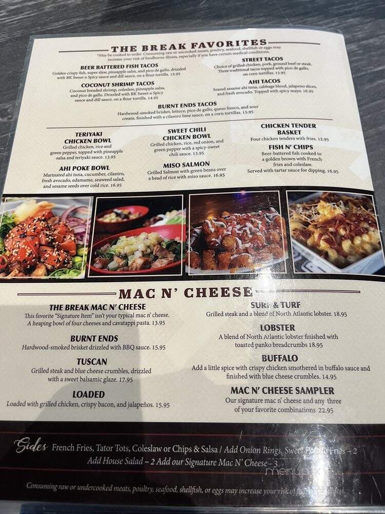 The Break Sports Grill Downtown - Salt Lake City, UT menu_pic