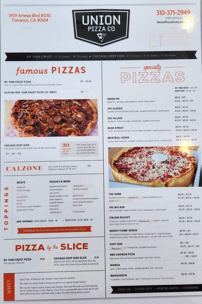 Union Pizza Company - Torrance, CA menu_pic