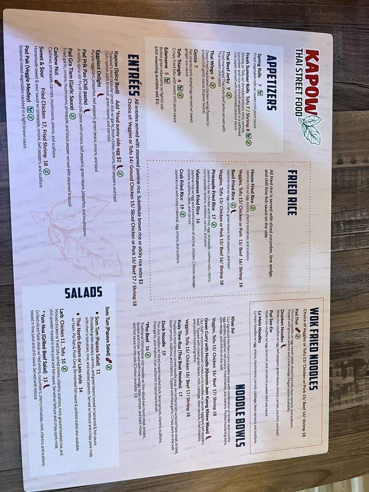 Kapow Thai Street Food - Wilmington, NC menu_pic
