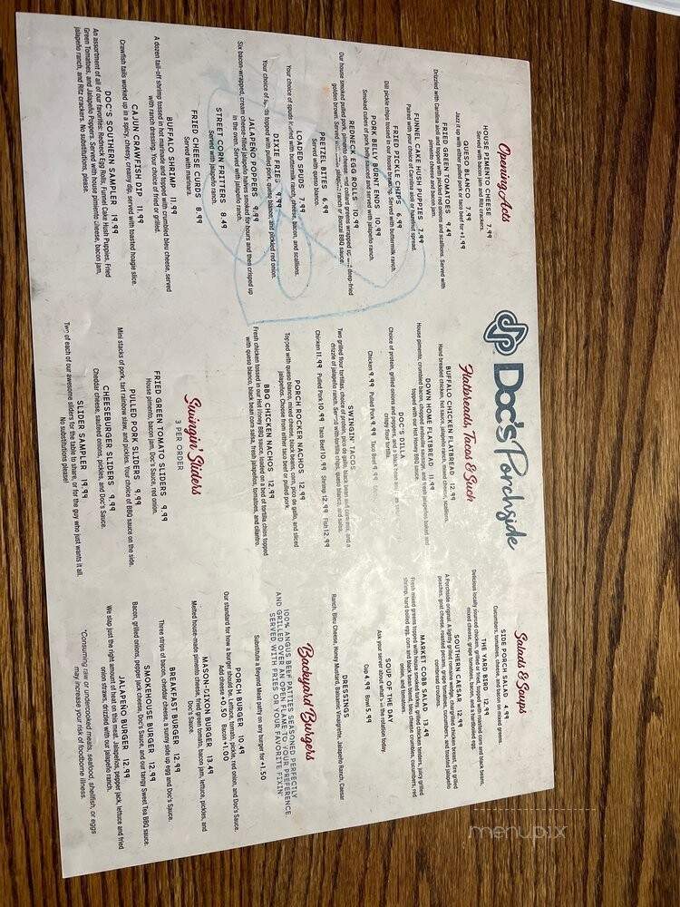 Doc's Porchside - Augusta, GA menu_pic
