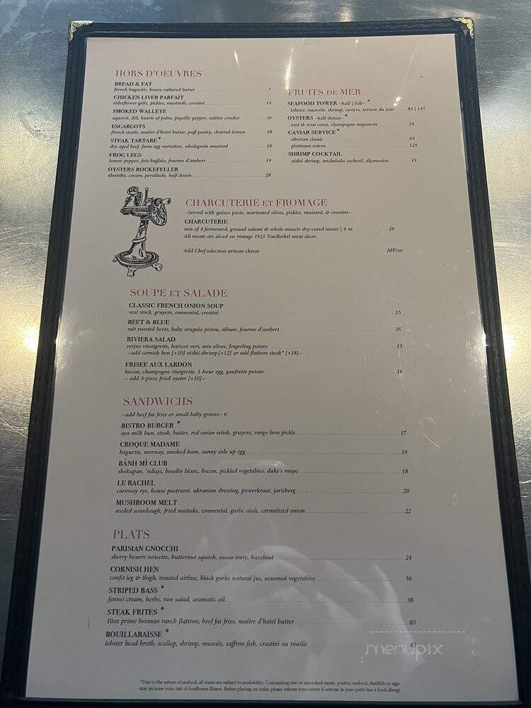 Bistro Monadnock - Chicago, IL menu_pic
