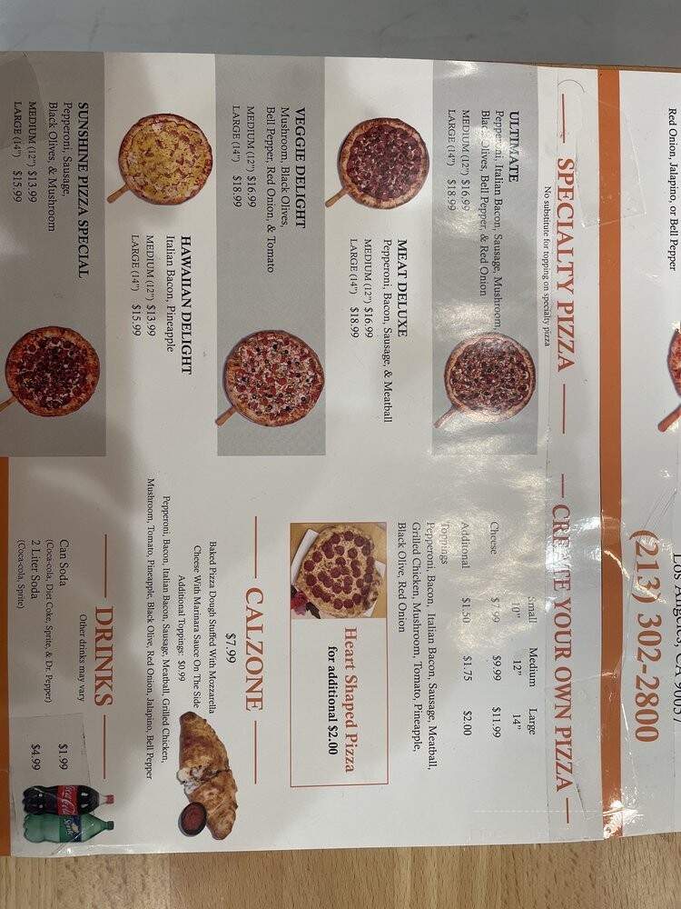 Sunshine Pizza - Los Angeles, CA menu_pic