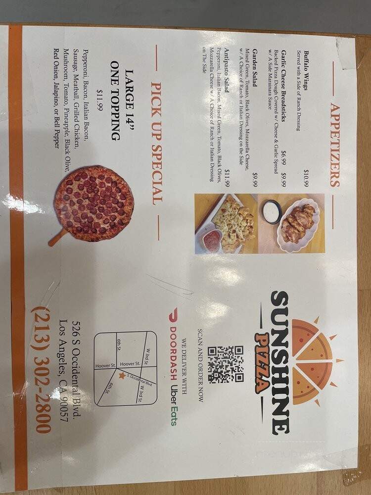 Sunshine Pizza - Los Angeles, CA menu_pic