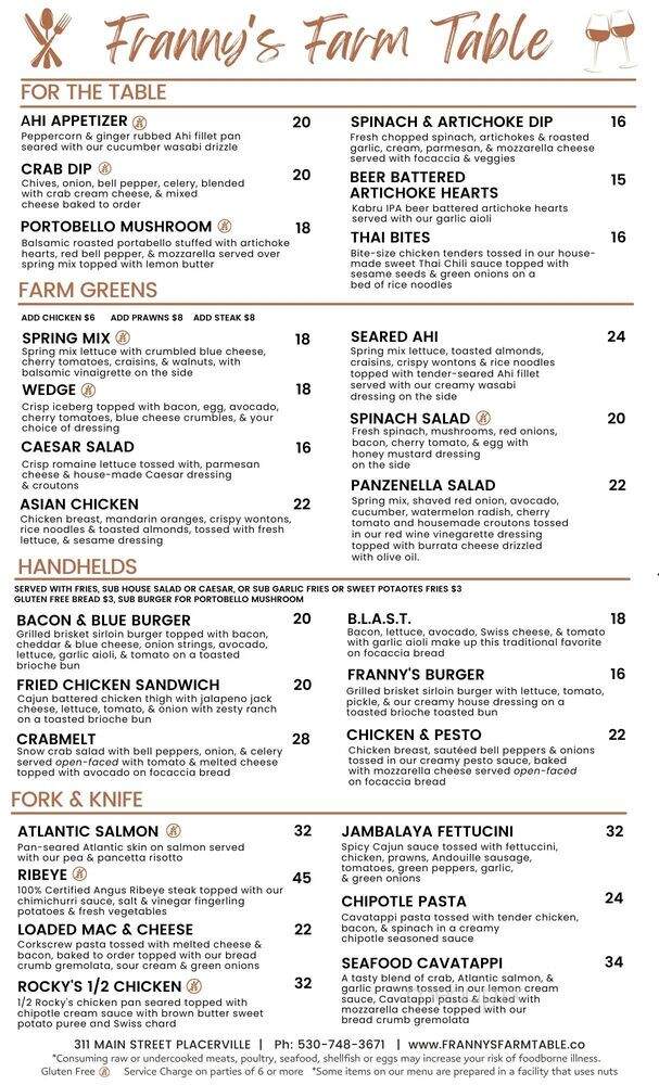 Frannys Farm Table - Placerville, CA menu_pic