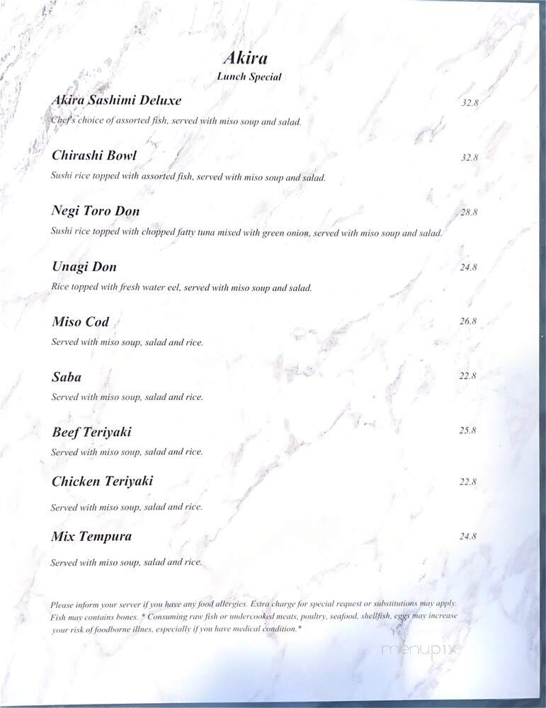 Akira Sushi - Los Angeles, CA menu_pic