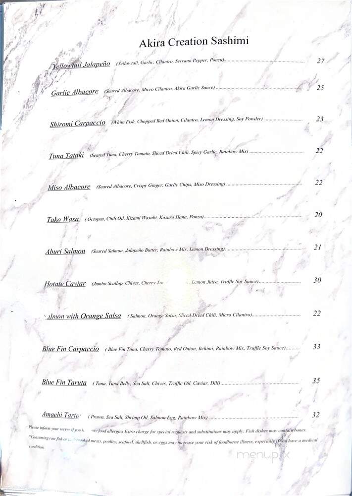 Akira Sushi - Los Angeles, CA menu_pic