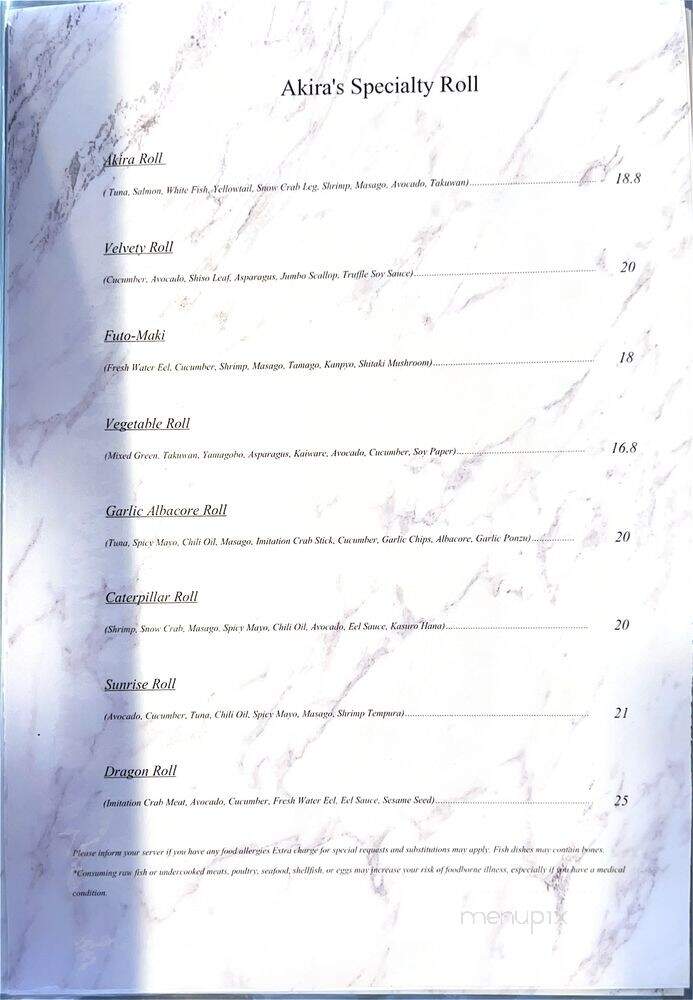 Akira Sushi - Los Angeles, CA menu_pic