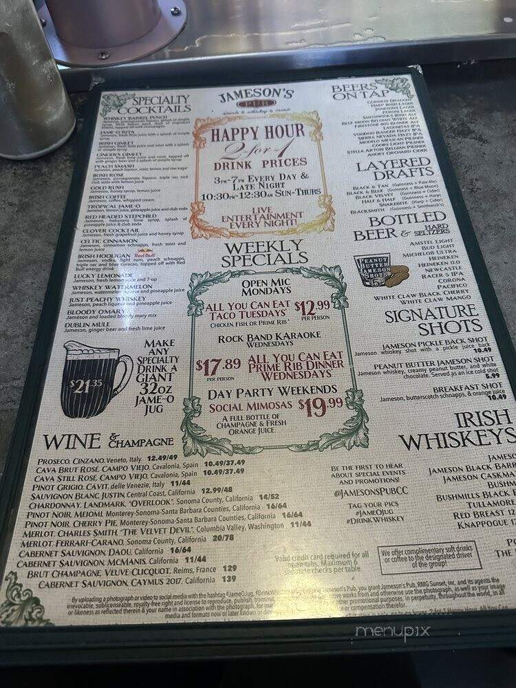 Jameson's Pub - Culver City, CA menu_pic