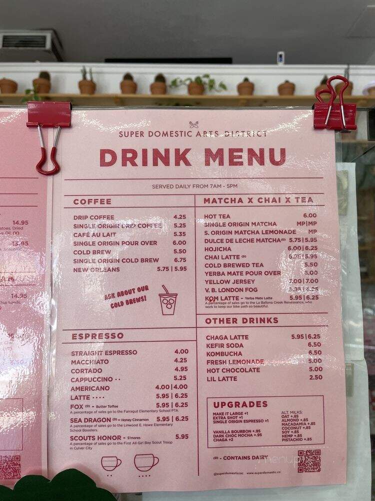 Super Domestic Arts District - Culver City, CA menu_pic