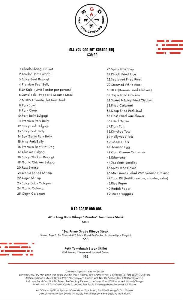 MGD Korean BBQ - Los Angeles, CA menu_pic