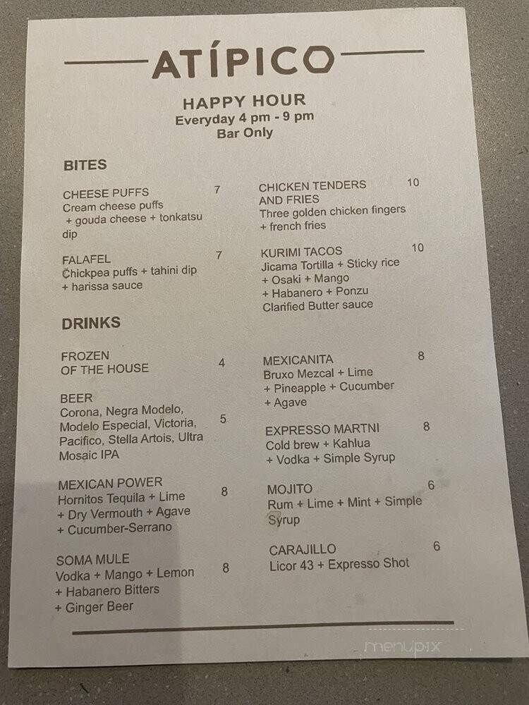 Atipico - Dallas, TX menu_pic