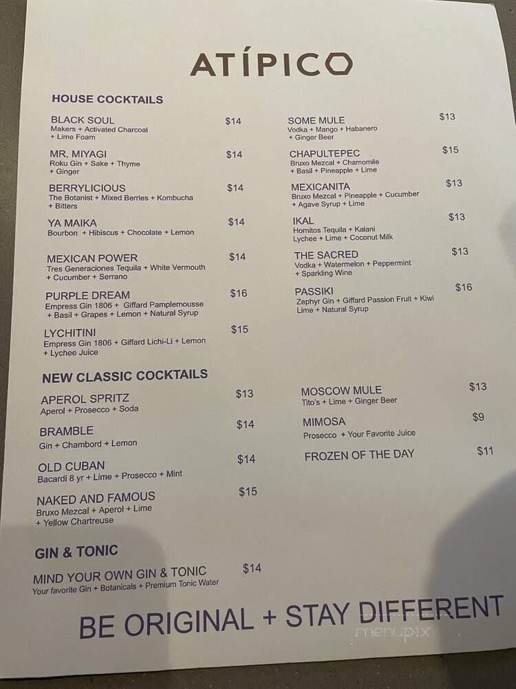 Atipico - Dallas, TX menu_pic