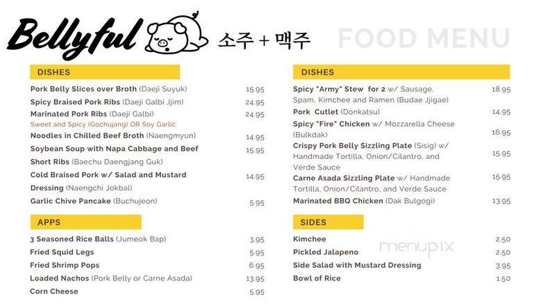 Bellyful K-Food Soju and Beer - Northridge, CA menu_pic