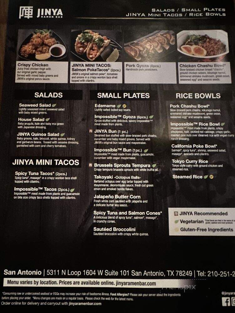 JINYA Ramen Bar - San Antonio, TX menu_pic