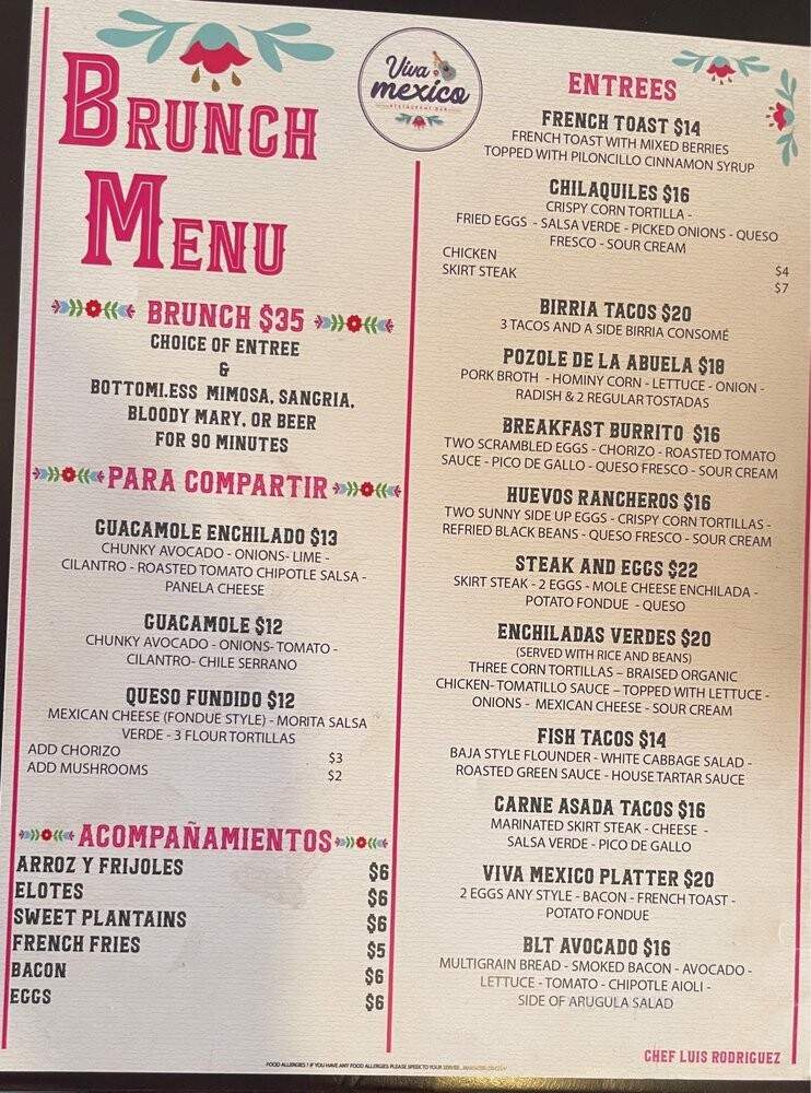Viva Mexico Mexican Restaurant - Brooklyn, NY menu_pic