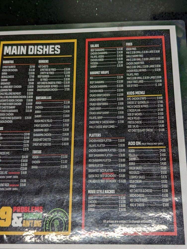 Fatimas Grill - Paramount, CA menu_pic