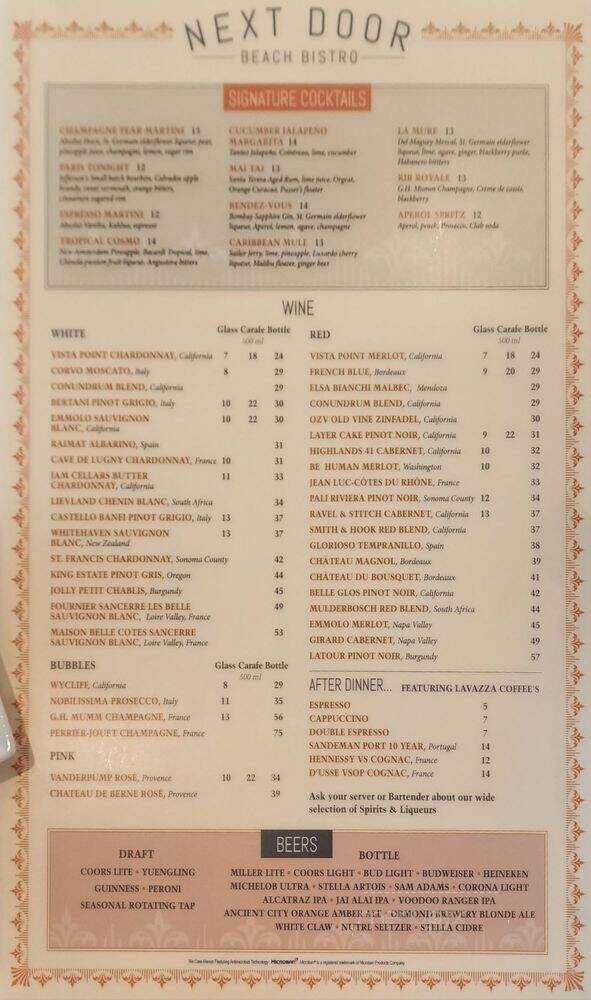 Next Door Beach Bistro - Flagler Beach, FL menu_pic