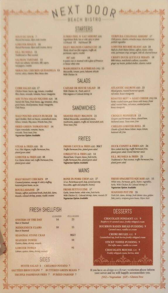 Next Door Beach Bistro - Flagler Beach, FL menu_pic