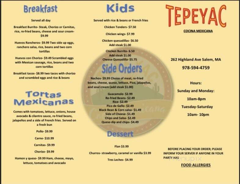 Tepeyac Cocina Mexicana - Salem, MA menu_pic