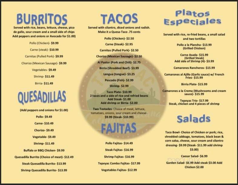 Tepeyac Cocina Mexicana - Salem, MA menu_pic