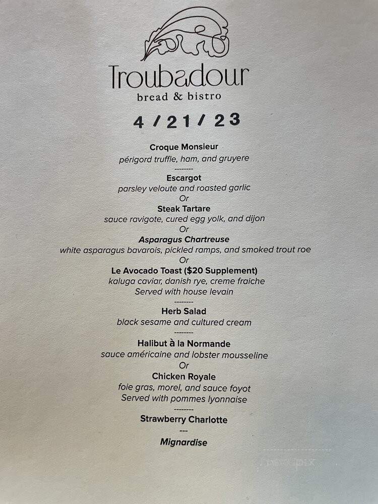 Troubadour - Healdsburg, CA menu_pic