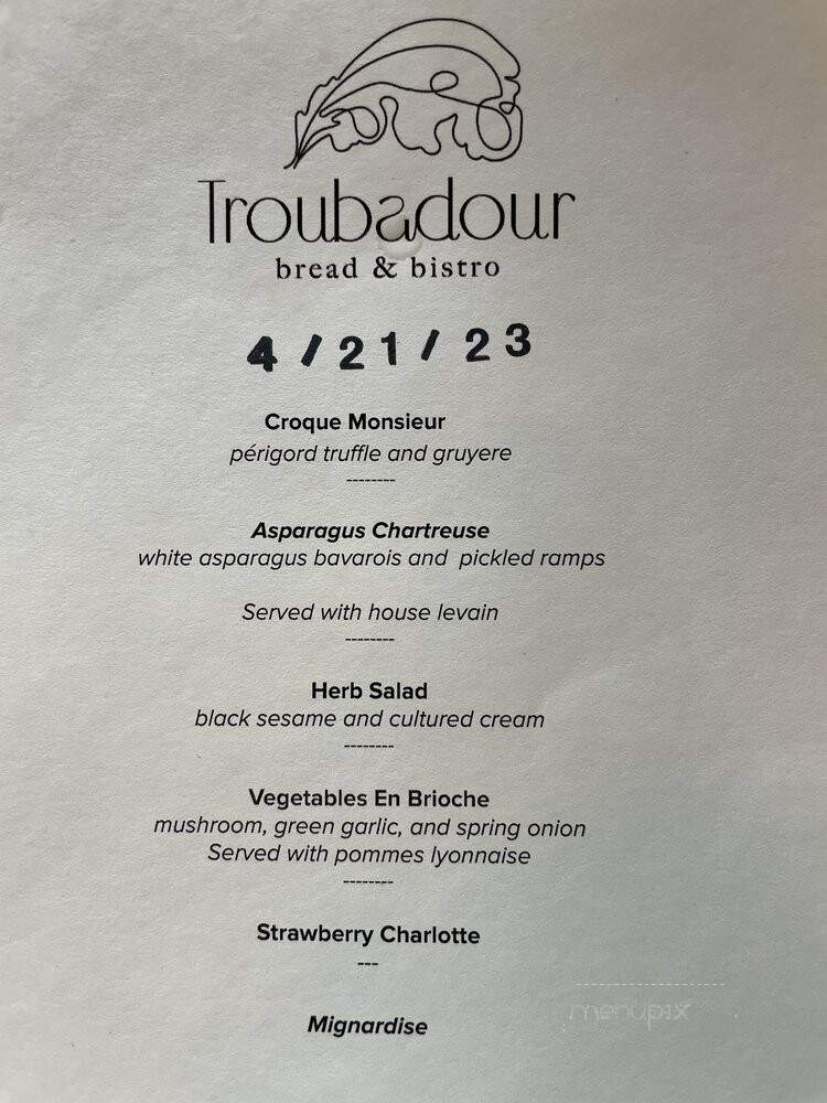 Troubadour - Healdsburg, CA menu_pic