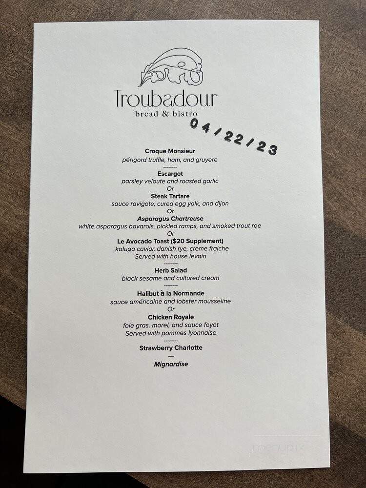 Troubadour - Healdsburg, CA menu_pic