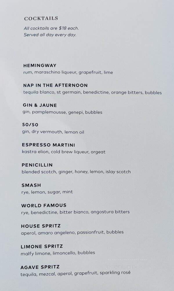 Palihouse Lobby Lounge Cafe & Bar - Los Angeles, CA menu_pic