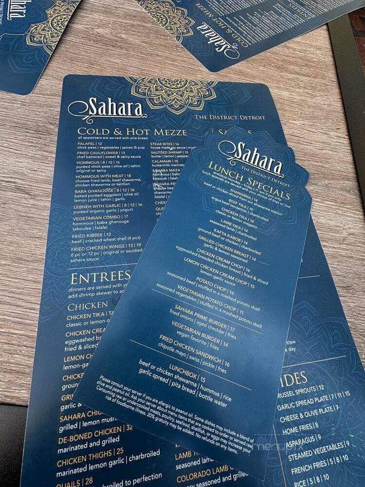 Saharas Restaurant - Detroit, MI menu_pic