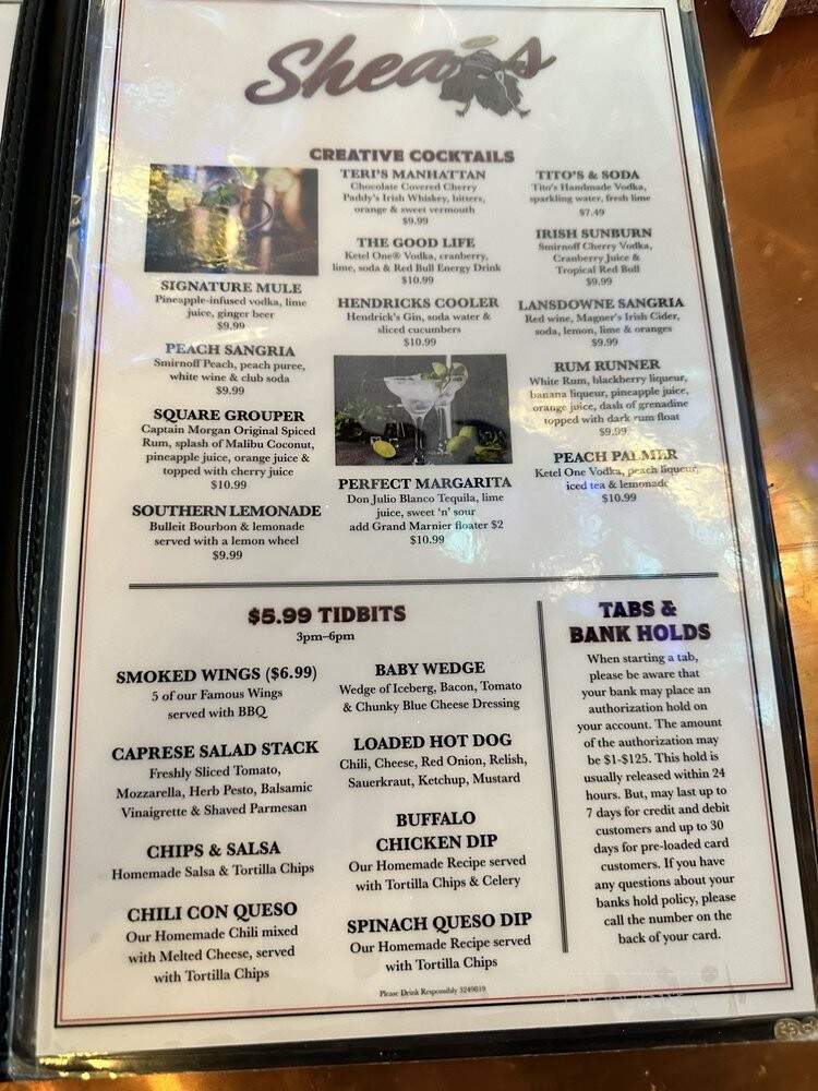 Shea's Lansdowne Streets - Naples, FL menu_pic