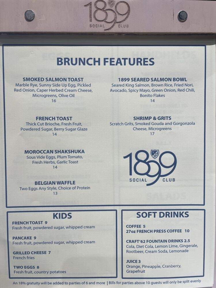 1899 Social Club - Shaker Heights, OH menu_pic