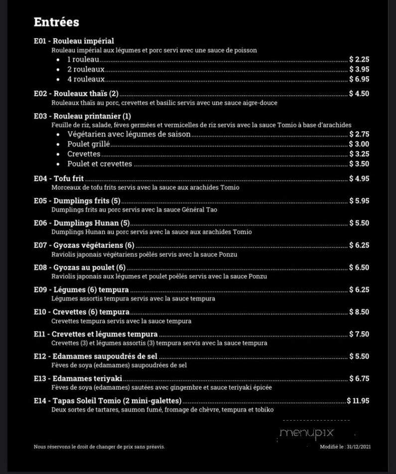 Chez Tomio - Montreal, QC menu_pic