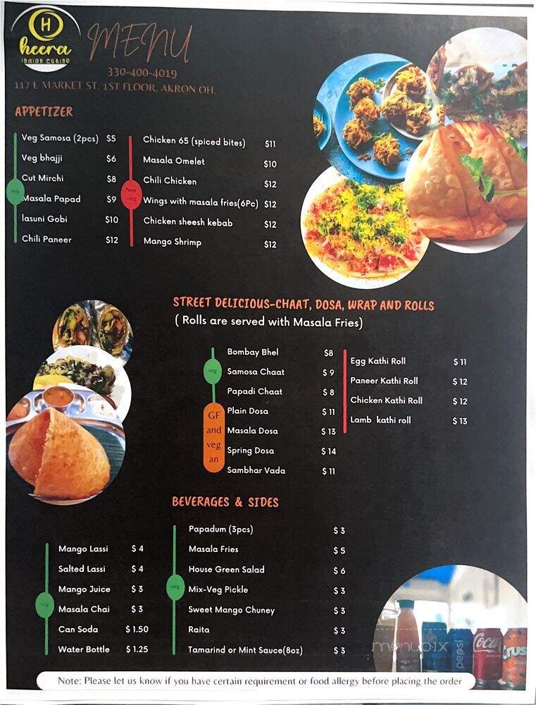 Heera Indian Cusine - Akron, OH menu_pic