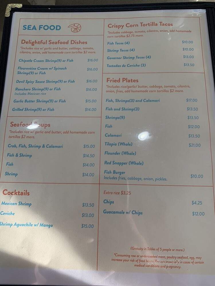 Mariscos Playa Azul Cafe - South Padre Island, TX menu_pic