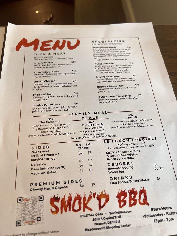 Smok'd BBQ - Newark, DE menu_pic