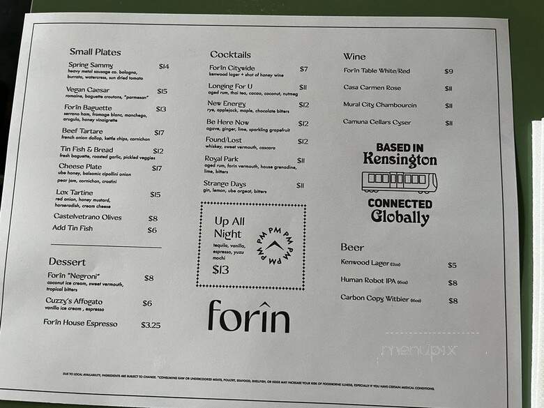 Forin - Philadelphia, PA menu_pic