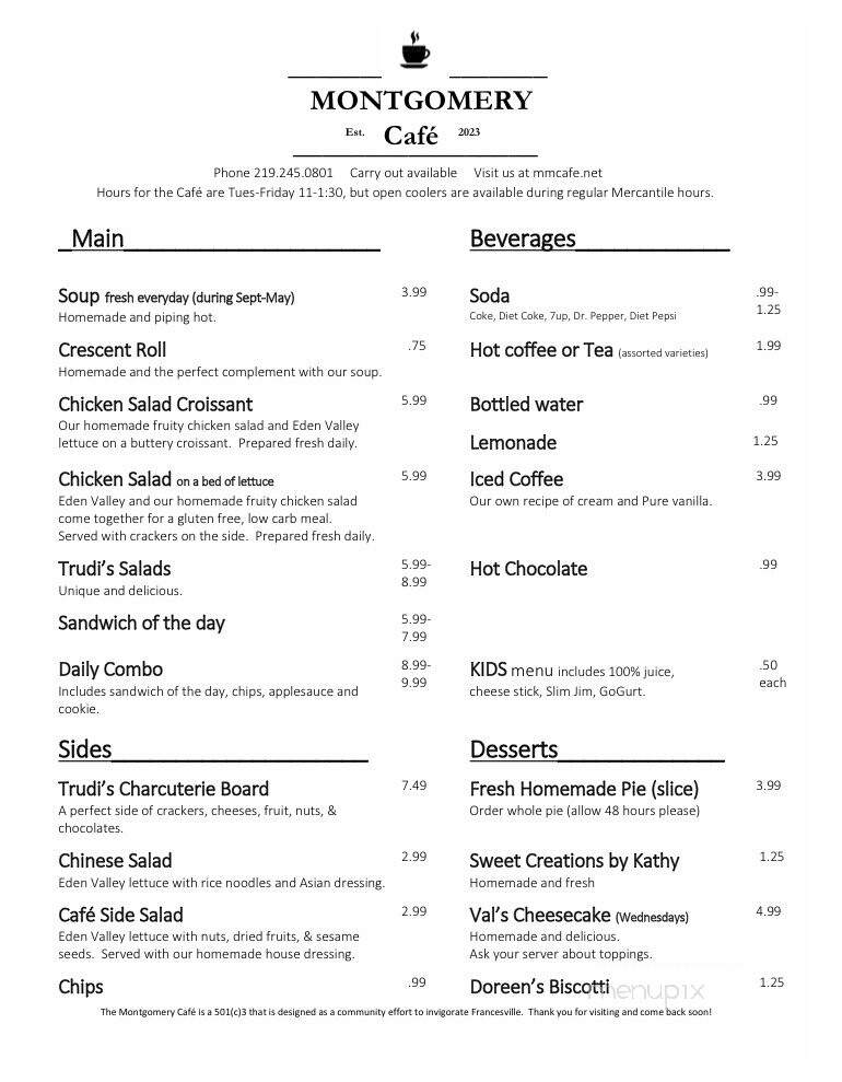 Montgomery Cafe - Francesville, IN menu_pic