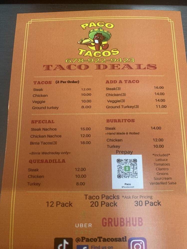 Paco Tacos ATL - Atlanta, GA menu_pic
