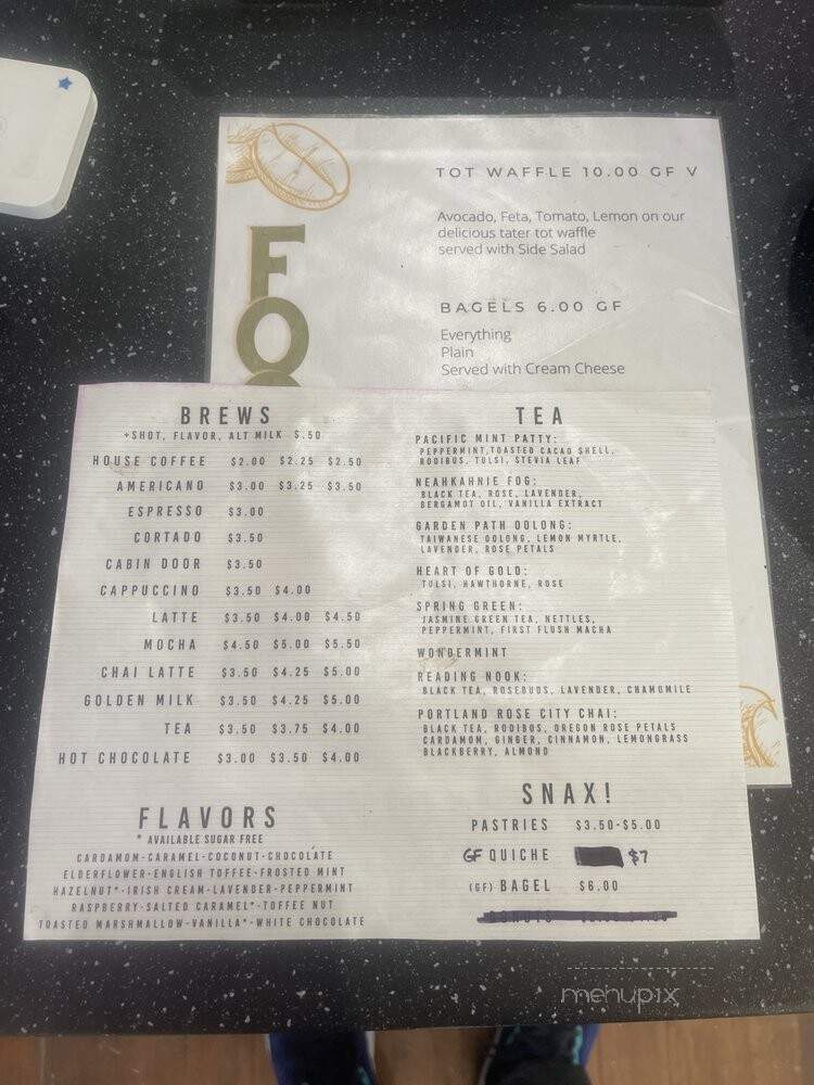 Coffee at Cambium - Astoria, OR menu_pic