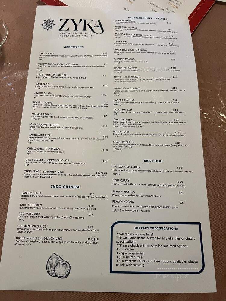 Zyka - Banff, AB menu_pic
