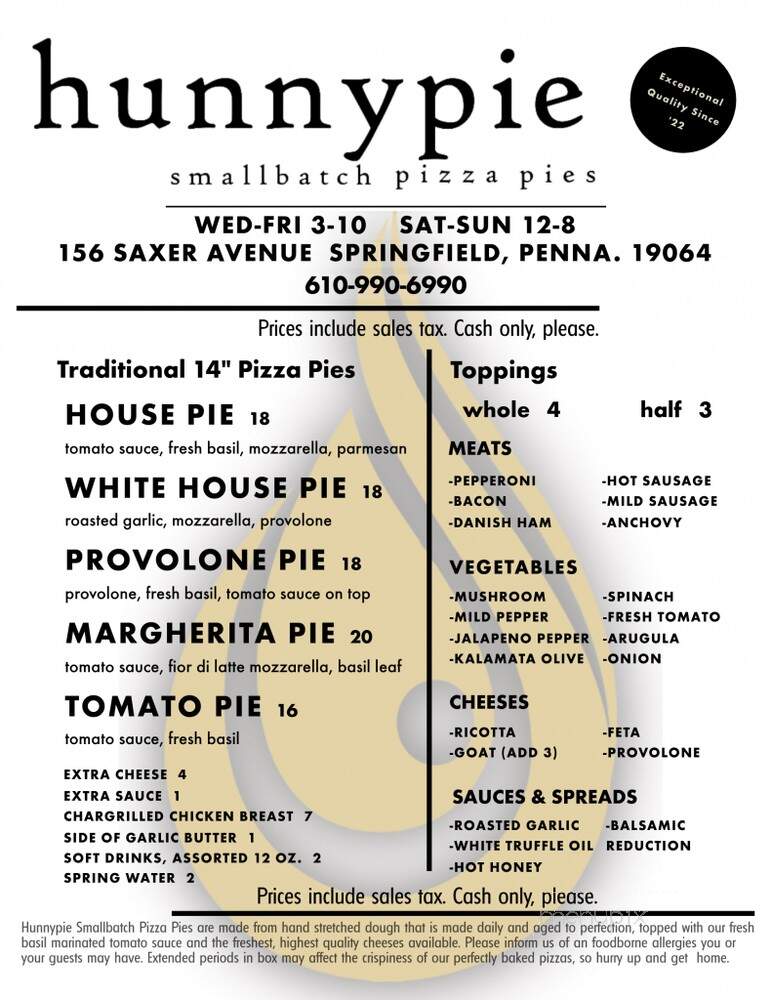 Hunnypie Smallbatch Pizza Pies - Springfield, PA