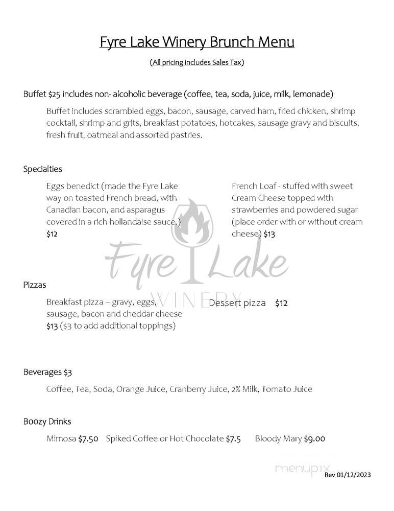 Fyre Lake Winery - Cadet, MO menu_pic