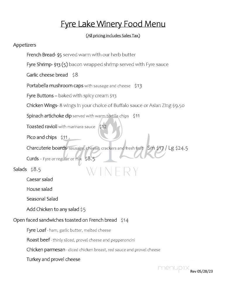 Fyre Lake Winery - Cadet, MO menu_pic