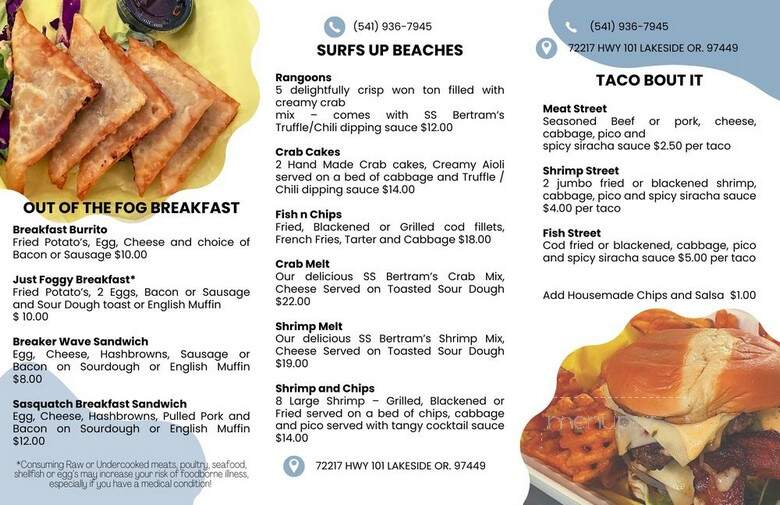 S.S. Bertram Land and Sea - Lakeside, OR menu_pic