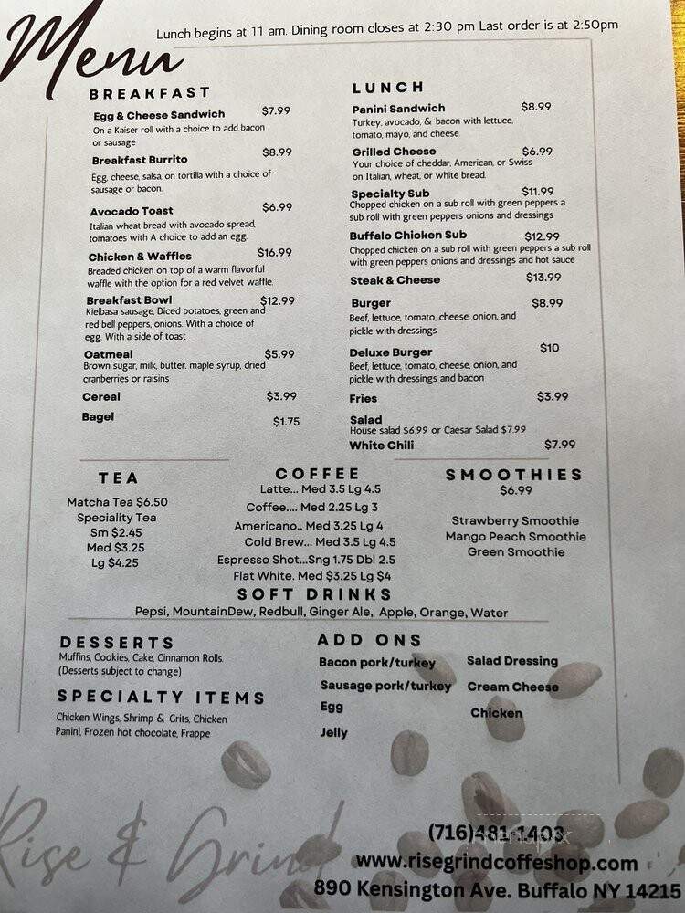 Rise & Grind - Buffalo, NY menu_pic