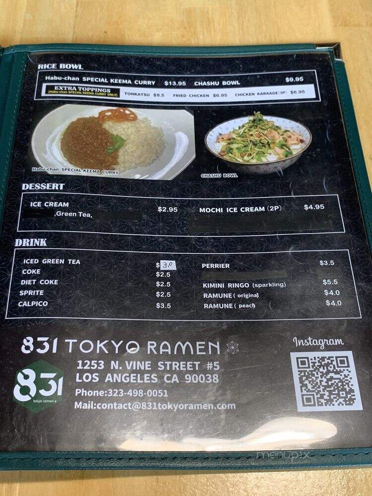 831 Yasai Tokyo Ramen - Los Angeles, CA menu_pic