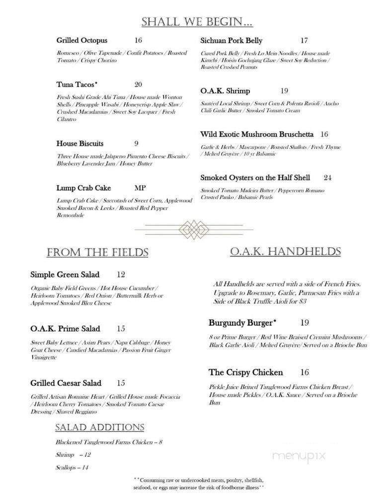 O.A.K. Prime Kitchen and Bar - Myrtle Beach, SC menu_pic