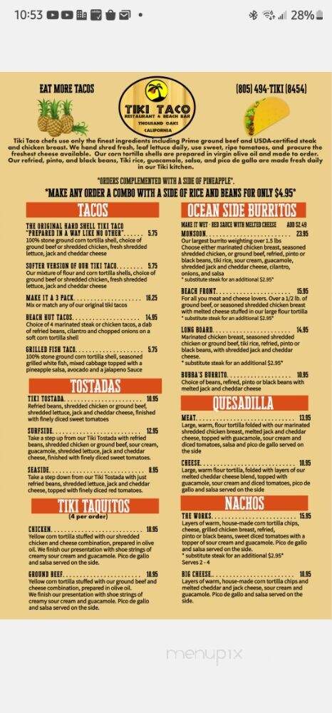 Tiki Taco - Thousand Oaks, CA menu_pic